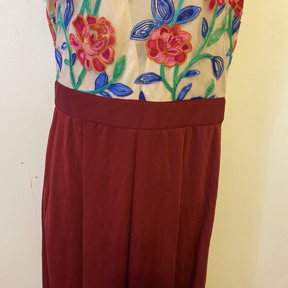VTG 90s Acevog Formal Party Dress S Lace Red Floral Pleated Sleeveless Preppy - Picture 8 of 10